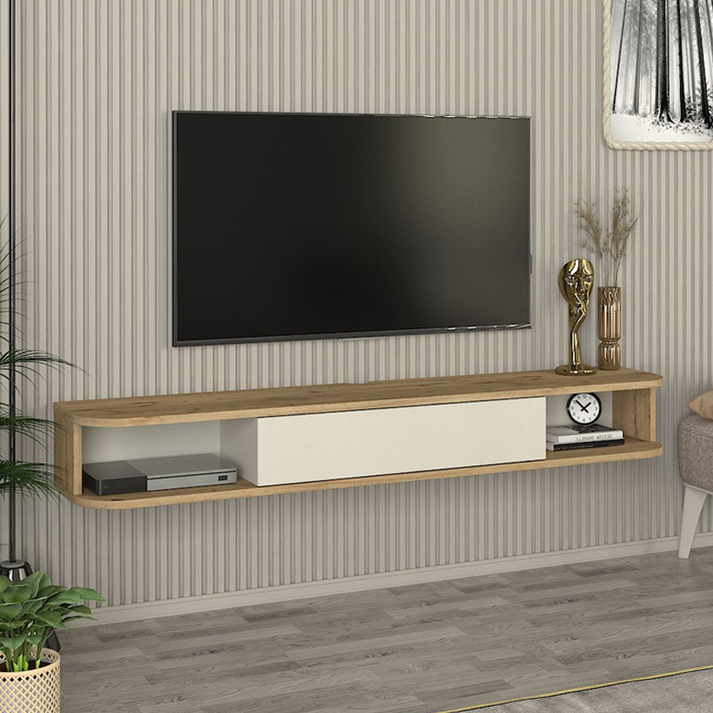 Έπιπλο τηλεόρασης επιτοίχιο Cross με LED χρώμα sepet oak - sandstone 150x29,6x19,2εκ.