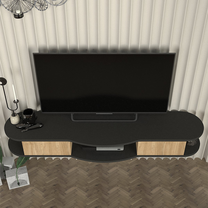 Έπιπλο τηλεόρασης επιτοίχιο Perk με LED χρώμα ανθρακί - sepet oak 150x35x19,2εκ.