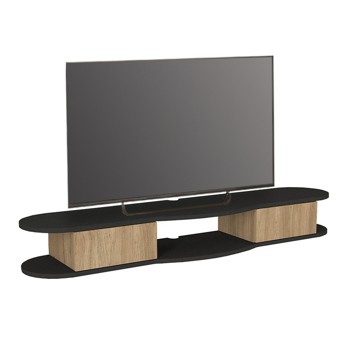 Έπιπλο τηλεόρασης επιτοίχιο Perk με LED χρώμα ανθρακί - sepet oak 150x35x19,2εκ.