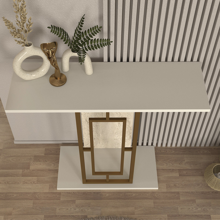 Κονσόλα Alderas χρώμα sandstone - travertine - χρυσό 90x29,6x76,8εκ.