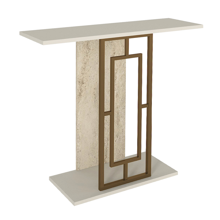 Κονσόλα Alderas χρώμα sandstone - travertine - χρυσό 90x29,6x76,8εκ.