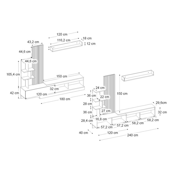 Σύνθεση τηλεόρασης Vermont χρώμα ανθρακί - sepet oak 240x40x192εκ.