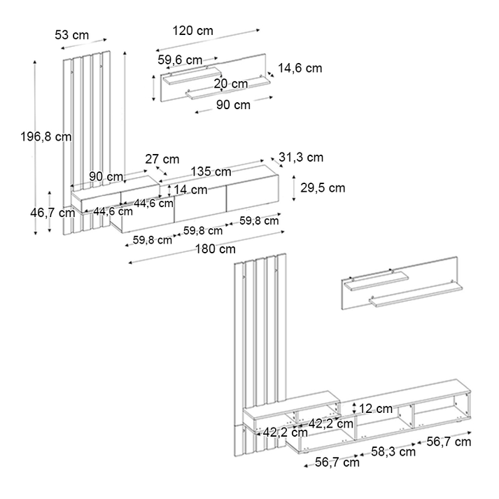 Σύνθεση τηλεόρασης Rosaline χρώμα ανθρακί - sepet oak 233x31,3x196,8εκ.