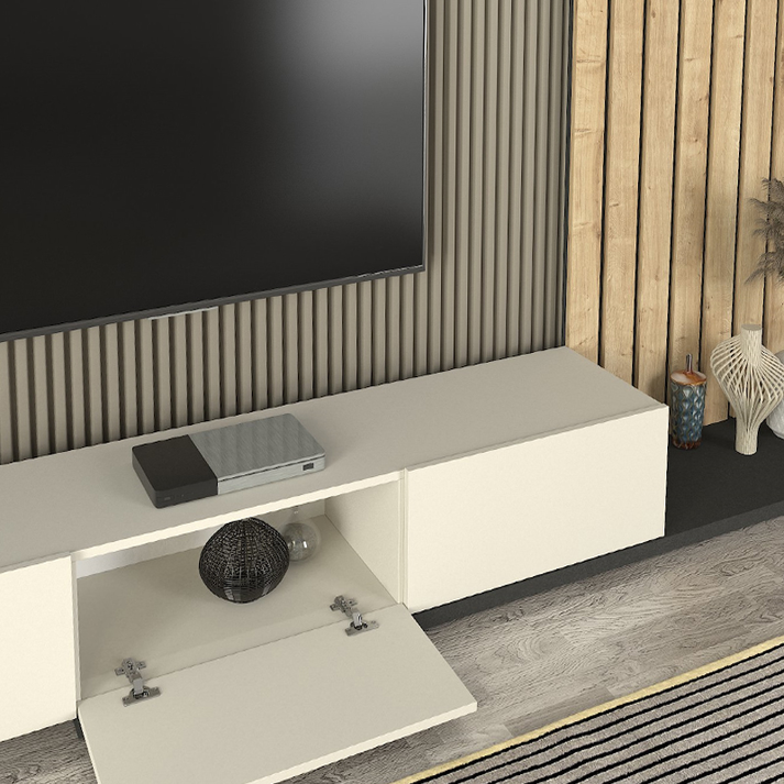 Σύνθεση τηλεόρασης Nagini χρώμα ivory - sapphire oak - ανθρακί 260x39,4x203,6εκ.