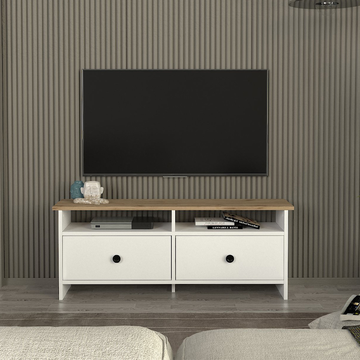 Έπιπλο τηλεόρασης Gradias χρώμα λευκό - sapphire oak 120x29,6x46,8εκ.