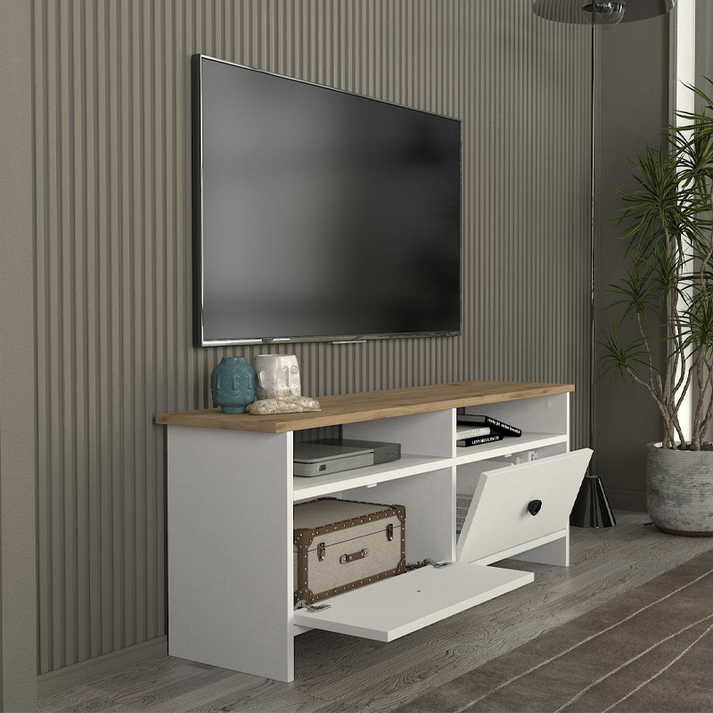 Έπιπλο τηλεόρασης Gradias χρώμα λευκό - sapphire oak 120x29,6x46,8εκ.