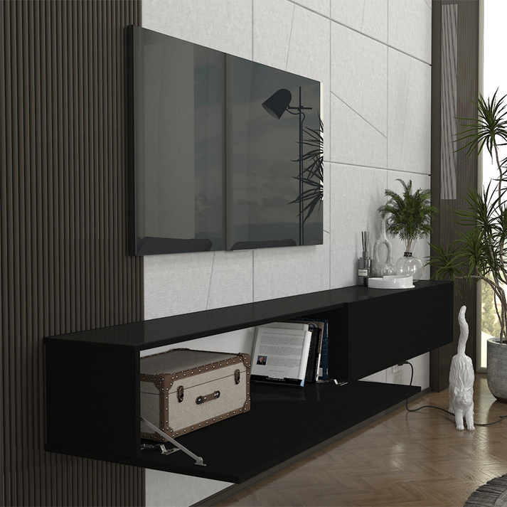 Έπιπλο τηλεόρασης επιτοίχιο Espanse χρώμα μαύρο 241,8x31,7x30εκ.