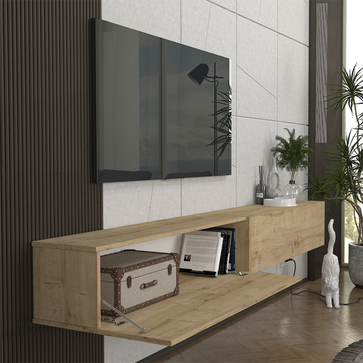 Έπιπλο τηλεόρασης επιτοίχιο Espanse χρώμα sapphire oak 241,8x31,7x30εκ.