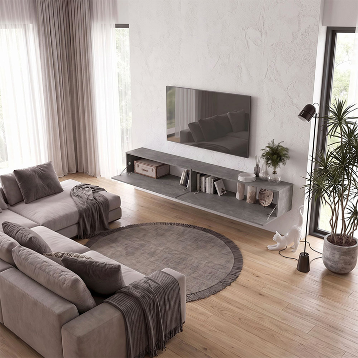 Espanse wall-mounted TV stand gray concrete 241.8x31.7x30 cm