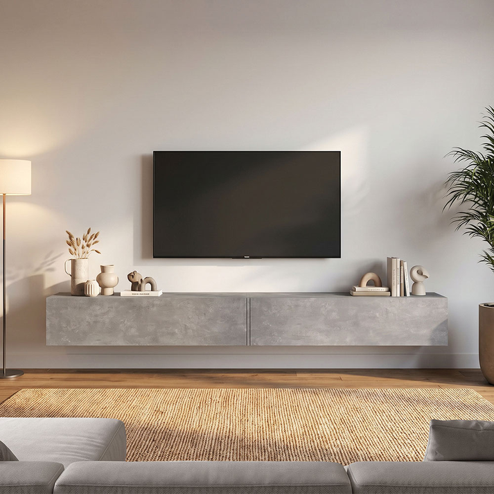Espanse wall-mounted TV stand gray concrete 241.8x31.7x30 cm