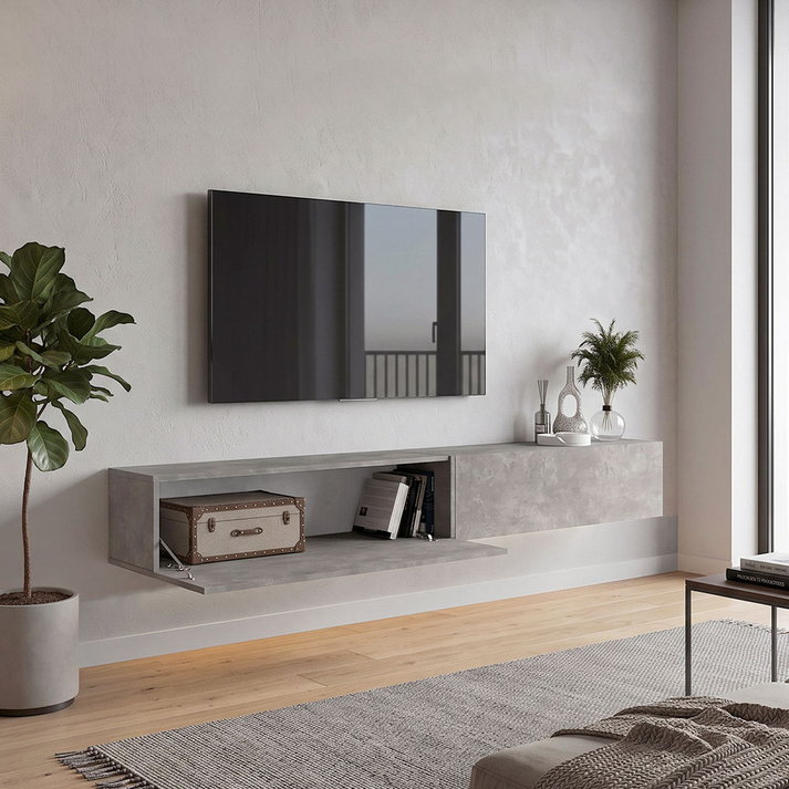 Espanse wall-mounted TV stand gray concrete 241.8x31.7x30 cm