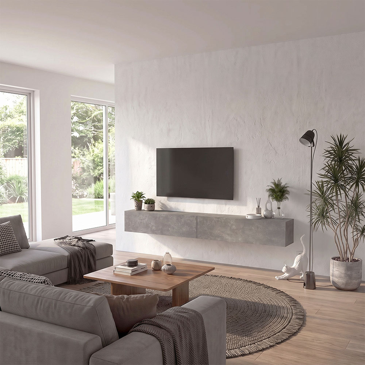 Espanse wall-mounted TV stand gray concrete 241.8x31.7x30 cm
