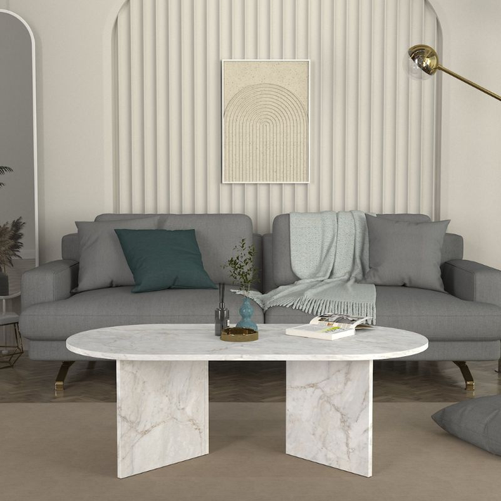 Τραπεζάκι σαλονιού Cortado χρώμα λευκό εφέ μαρμάρου 120x60x39,6εκ.