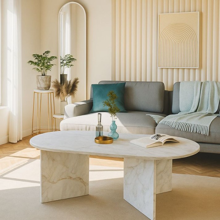 Τραπεζάκι σαλονιού Cortado χρώμα λευκό εφέ μαρμάρου 120x60x39,6εκ.