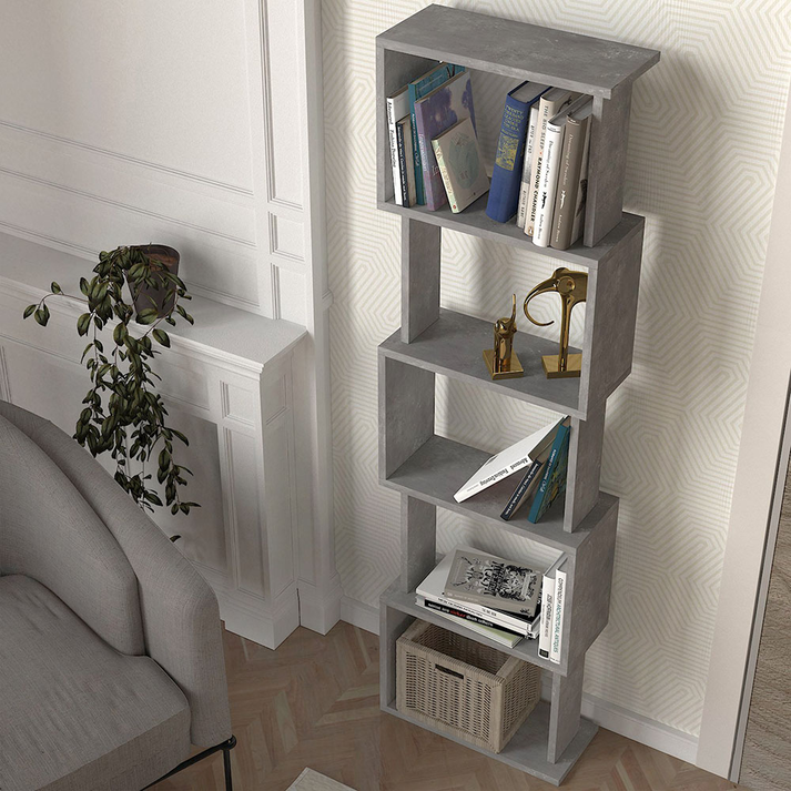 Βιβλιοθήκη Alvina χρώμα γκρι σκυροδέματος 45x19,6x158,8εκ.