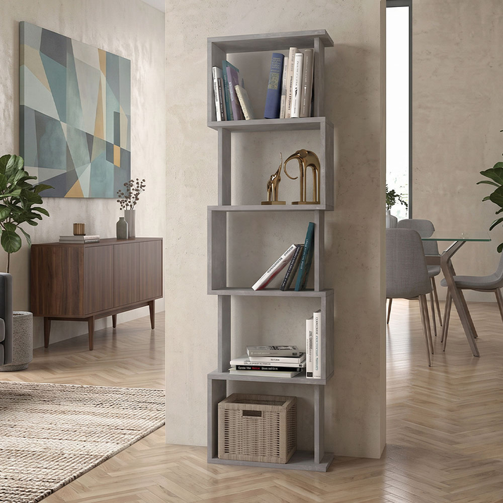 Βιβλιοθήκη Alvina χρώμα γκρι σκυροδέματος 45x19,6x158,8εκ.