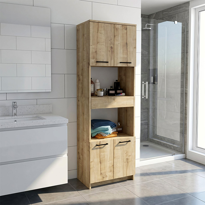 Ντουλάπι κουζίνας - μπάνιου Alvento χρώμα sapphire oak 60x42x180εκ.