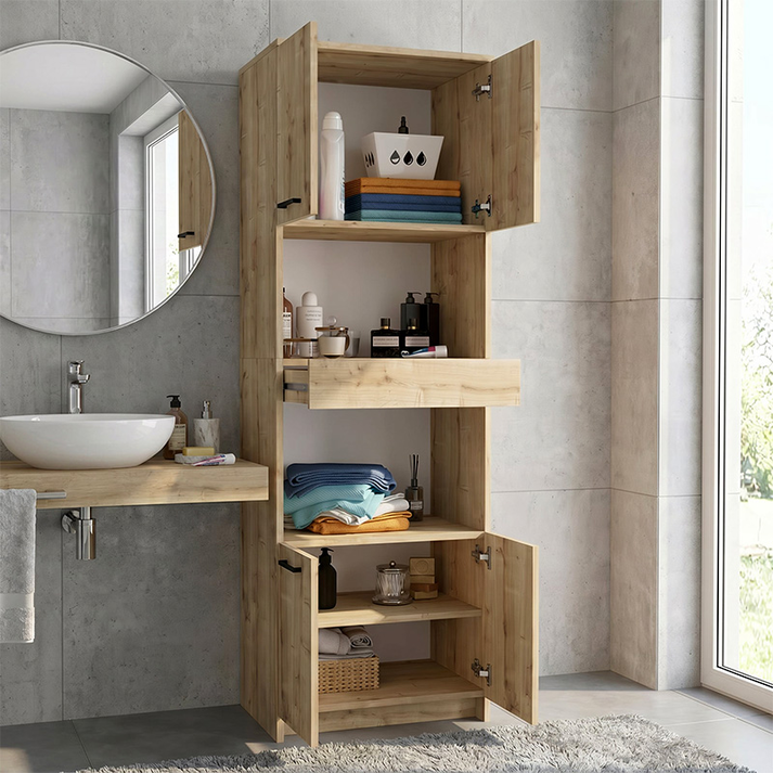 Ντουλάπι κουζίνας - μπάνιου Alvento χρώμα sapphire oak 60x42x180εκ.
