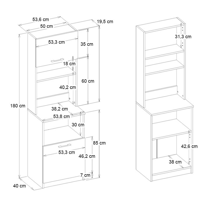 Έπιπλο κουζίνας Tuco 1 χρώμα λευκό 53,8x40x180εκ.