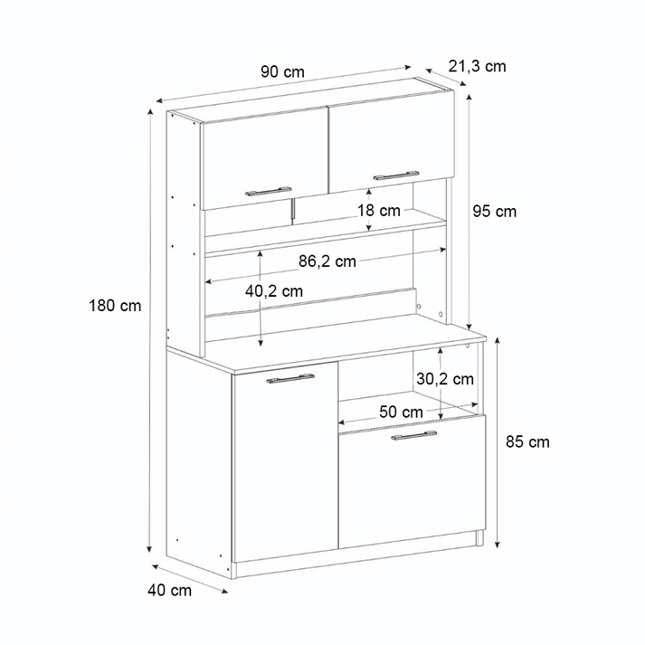 Έπιπλο κουζίνας Tuco 2 χρώμα sapphire oak 90x40x180εκ.