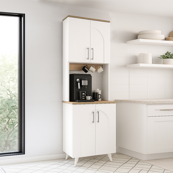 Έπιπλο κουζίνας Kalira 2 χρώμα λευκό - rota oak 60x40x196εκ.