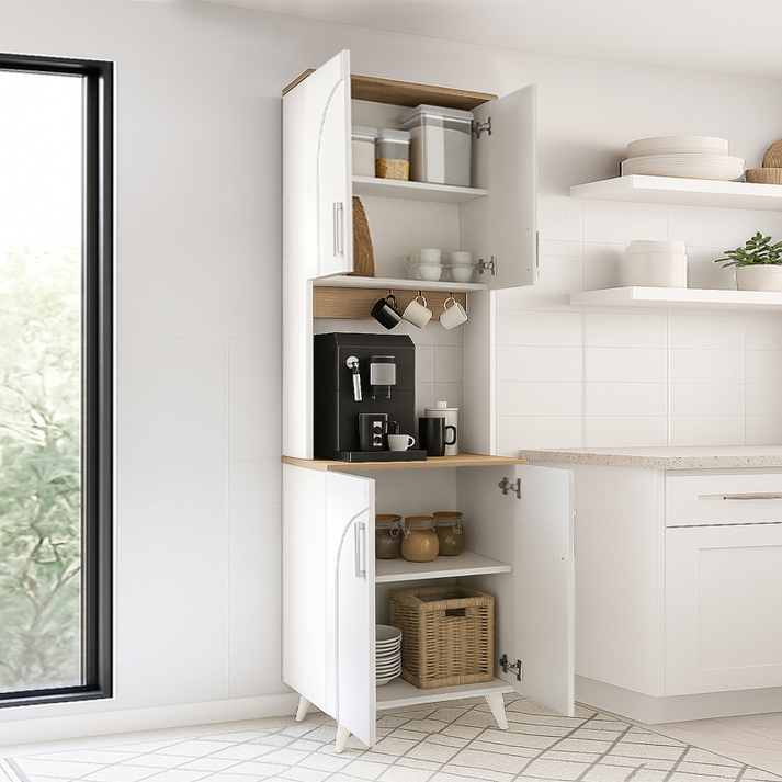 Έπιπλο κουζίνας Kalira 2 χρώμα λευκό - rota oak 60x40x196εκ.