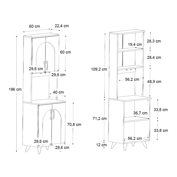 Έπιπλο κουζίνας Kalira 2 χρώμα λευκό - rota oak 60x40x196εκ.