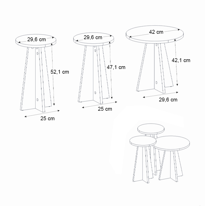 Τραπεζάκι βοηθητικό σετ 3 τμχ Podel χρώμα travertine Ø29,6x52,1εκ.