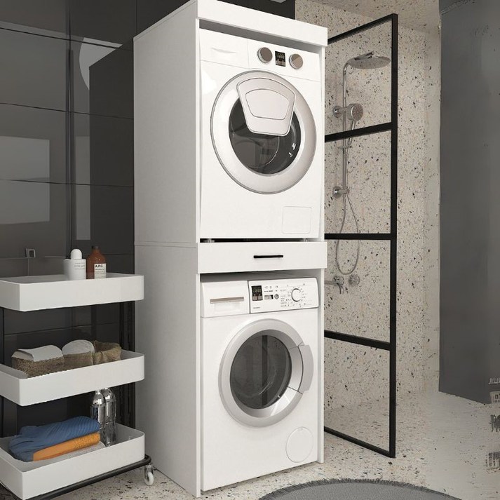 Έπιπλο πλυντηρίου - στεγνωτηρίου Fika χρώμα λευκό 67x61,8x198,5εκ.