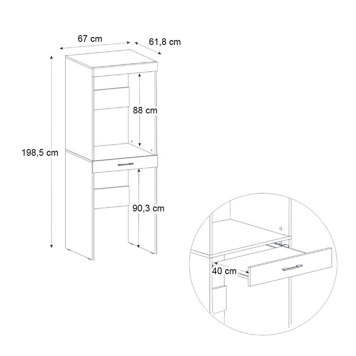 Έπιπλο πλυντηρίου - στεγνωτηρίου Fika χρώμα λευκό 67x61,8x198,5εκ.