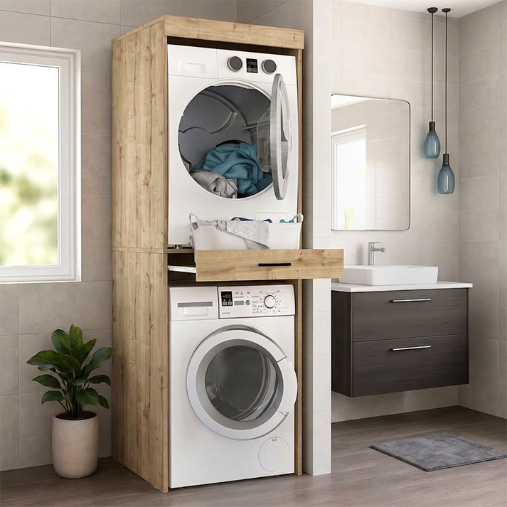 Έπιπλο πλυντηρίου - στεγνωτηρίου Fika χρώμα sapphire oak 67x61,8x198,5εκ.