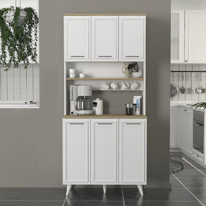 Έπιπλο κουζίνας Potter 3 χρώμα λευκό - rota oak 90x40x196,1εκ.
