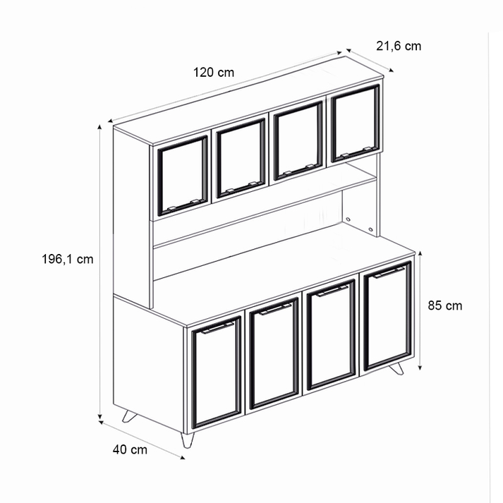 Έπιπλο κουζίνας Potter 4 χρώμα λευκό - rota oak 120x40x196,1εκ.