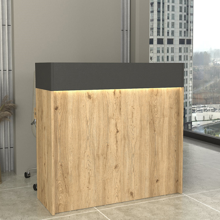 Γραφείο υποδοχής - reception Wilko με LED χρώμα sepet oak - ανθρακί 113,6x42x110εκ.