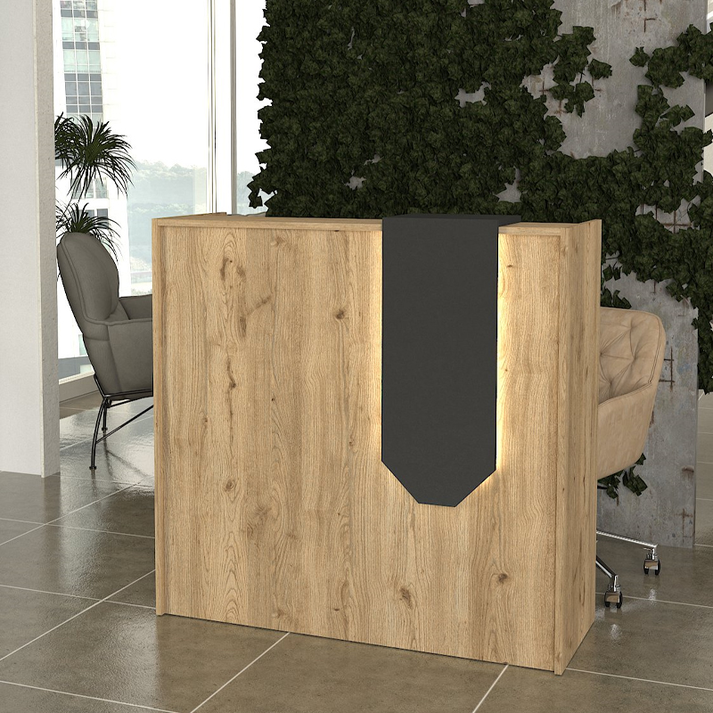 Γραφείο υποδοχής - reception Navita με LED χρώμα sepet oak - ανθρακί 113,6x42x111,8εκ.