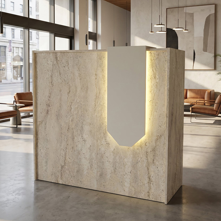 Γραφείο υποδοχής - reception Navita με LED χρώμα travertine - sandstone 113,6x42x111,8εκ.