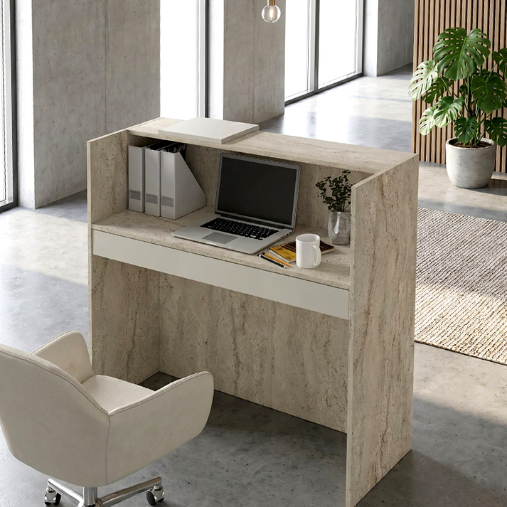 Γραφείο υποδοχής - reception Navita με LED χρώμα travertine - sandstone 113,6x42x111,8εκ.