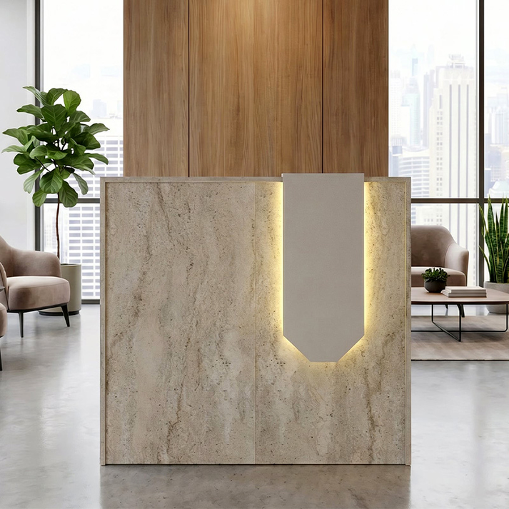 Γραφείο υποδοχής - reception Navita με LED χρώμα travertine - sandstone 113,6x42x111,8εκ.