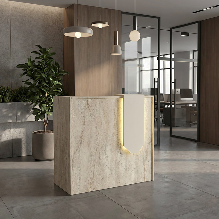 Γραφείο υποδοχής - reception Navita με LED χρώμα travertine - sandstone 113,6x42x111,8εκ.