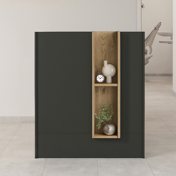 Γραφείο υποδοχής - reception Bonveno χρώμα ανθρακί - sepet oak 90x43,2x110εκ.