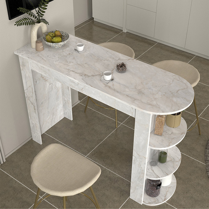 Τραπέζι μπαρ Vigne χρώμα λευκό εφέ μαρμάρου 150x51,6x101,8εκ.