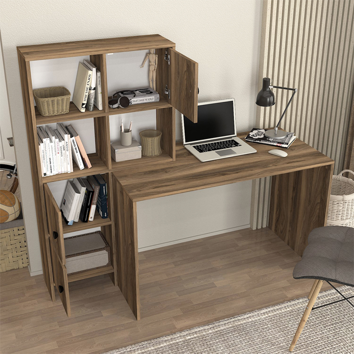 Γραφείο εργασίας Lesya αναστρέψιμο χρώμα καρυδί 159,2x59,6x141,2εκ.