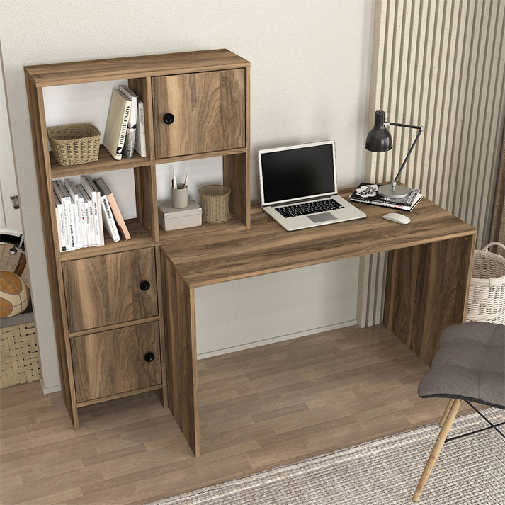 Γραφείο εργασίας Lesya αναστρέψιμο χρώμα καρυδί 159,2x59,6x141,2εκ.