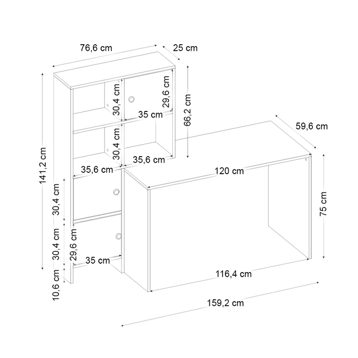 Γραφείο εργασίας Lesya αναστρέψιμο χρώμα καρυδί 159,2x59,6x141,2εκ.