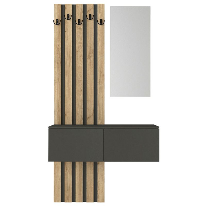 Έπιπλο εισόδου Kanso χρώμα ανθρακί - sepet oak 100x35x196,7εκ.