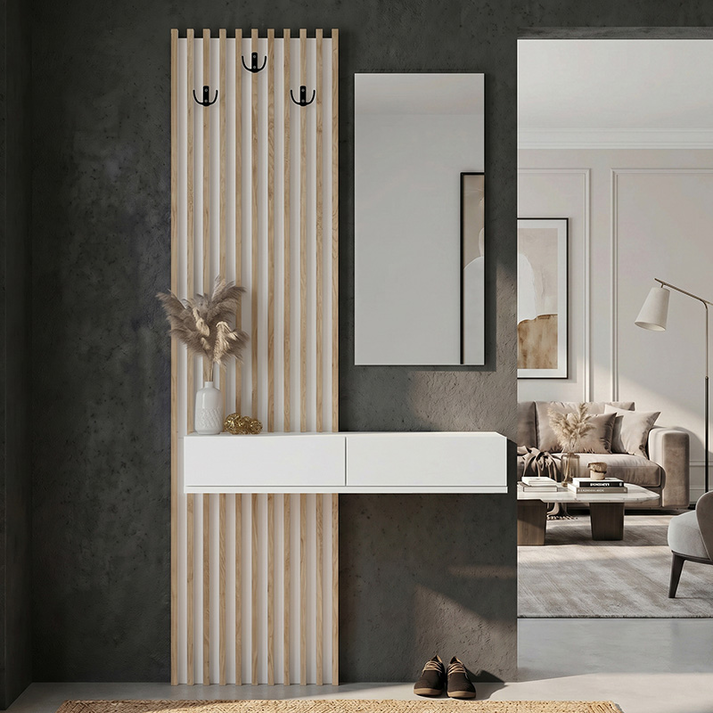 Έπιπλο εισόδου Elois χρώμα λευκό - sepet oak 96,6x26,8x195,5εκ.