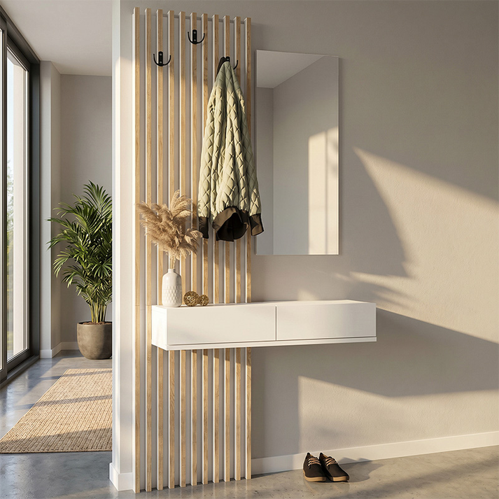 Έπιπλο εισόδου Elois χρώμα λευκό - sepet oak 96,6x26,8x195,5εκ.