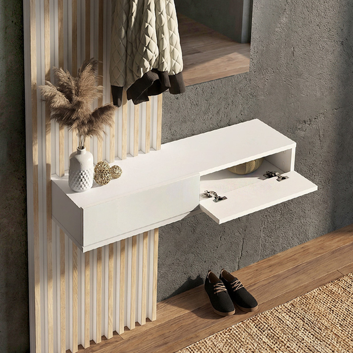Έπιπλο εισόδου Elois χρώμα λευκό - sepet oak 96,6x26,8x195,5εκ.
