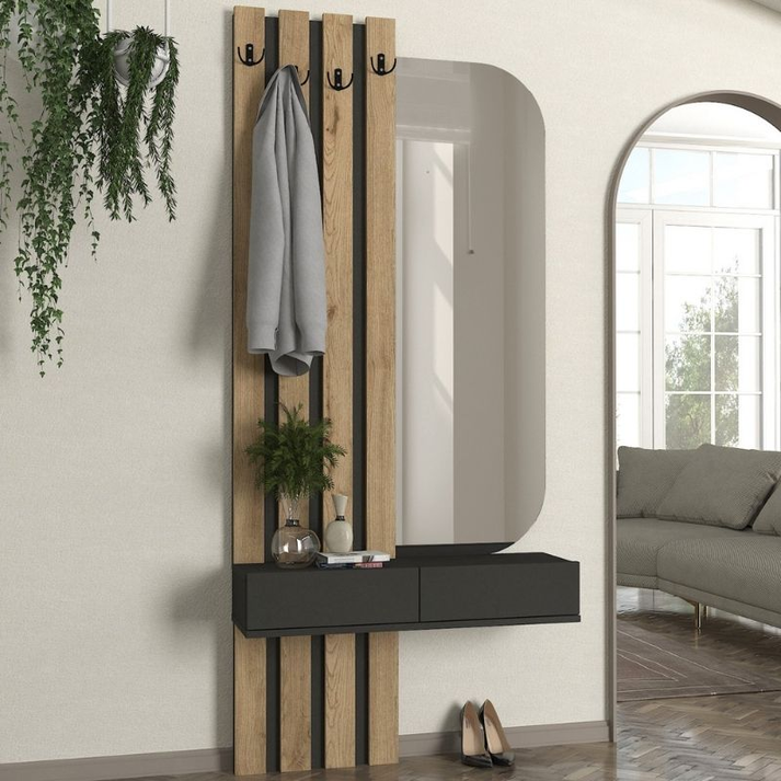 Έπιπλο εισόδου Reyas χρώμα ανθρακί - sepet oak 90x27x205,6εκ.