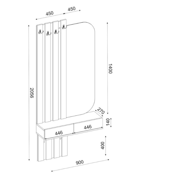 Έπιπλο εισόδου Reyas χρώμα ανθρακί - sepet oak 90x27x205,6εκ.
